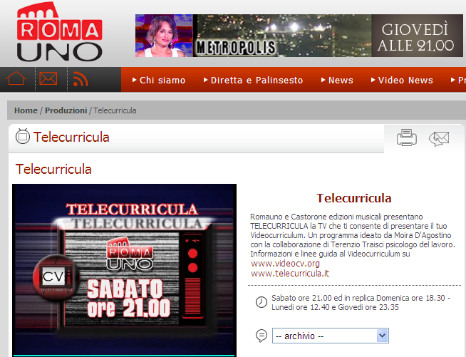 SABATO 12 MARZO 2011 ALLE ORE 21 ANDRA' IN ONDA "TELECURRICULA" SU ROMA UNO TV