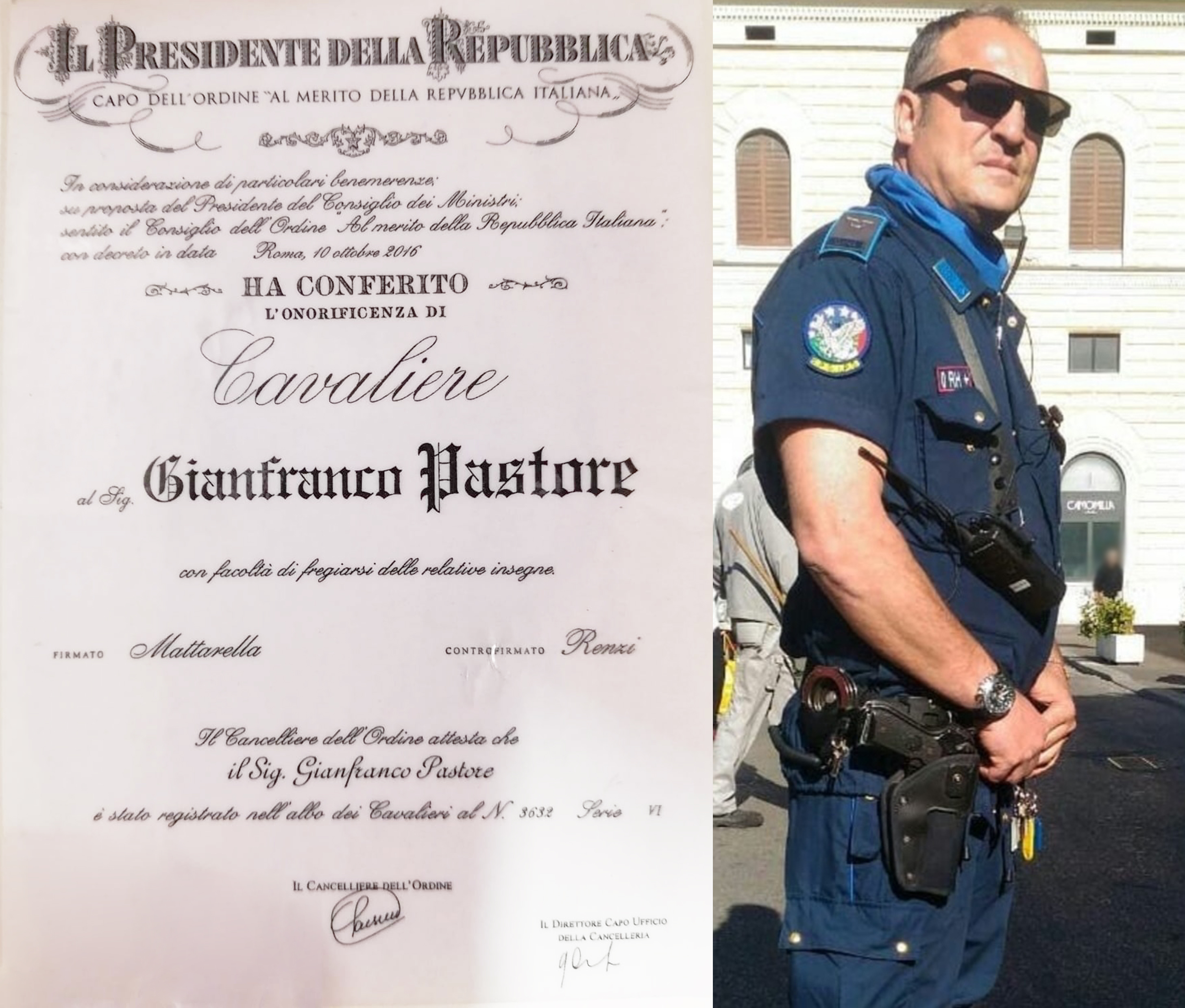 Gianfranco Pastore, Guardia Giurata, Cavaliere al Merito della Repubblica  Italiana.